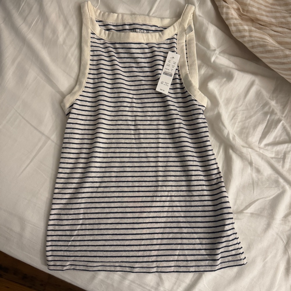 J. Crew Cream and Navy Striped linen tank